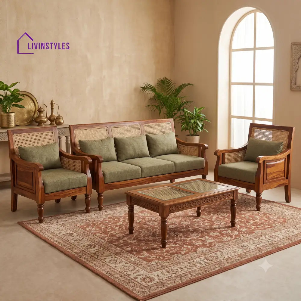 Inthumathi Wooden Sofa Set | 3 + 1 + 1 Sheesham Wood Sofa Set for Living Room