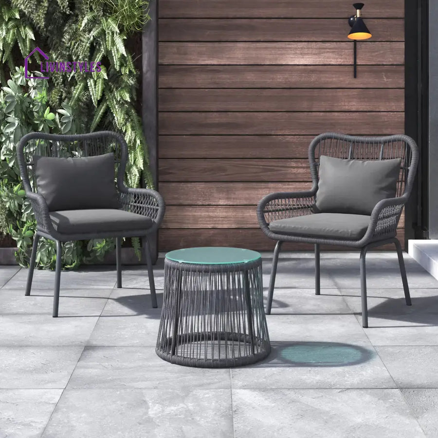 Intra Outdoor Patio Seating Set 2 Chairs and 1 Table Set - Black - Coffee Table Sets