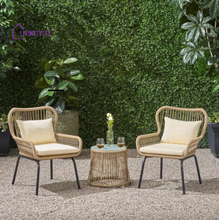 Intra Outdoor Patio Seating Set 2 Chairs and 1 Table Set - Brown - Coffee Table Sets