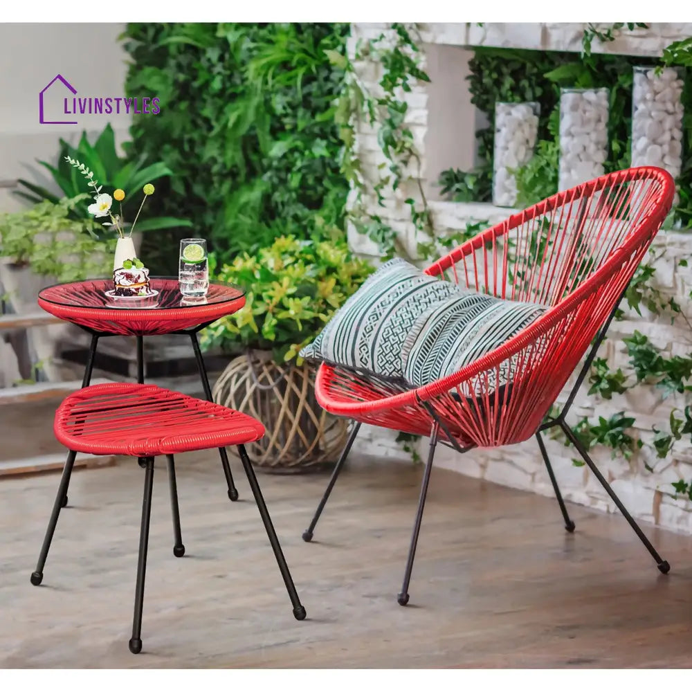 Intra Outdoor Patio Seating Set 2 Chairs 2 Ottoman and Table Set (Red) - Coffee Table Sets