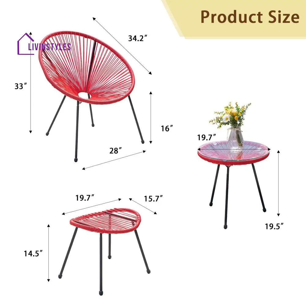 Intra Outdoor Patio Seating Set 2 Chairs 2 Ottoman and Table Set (Red) - Coffee Table Sets