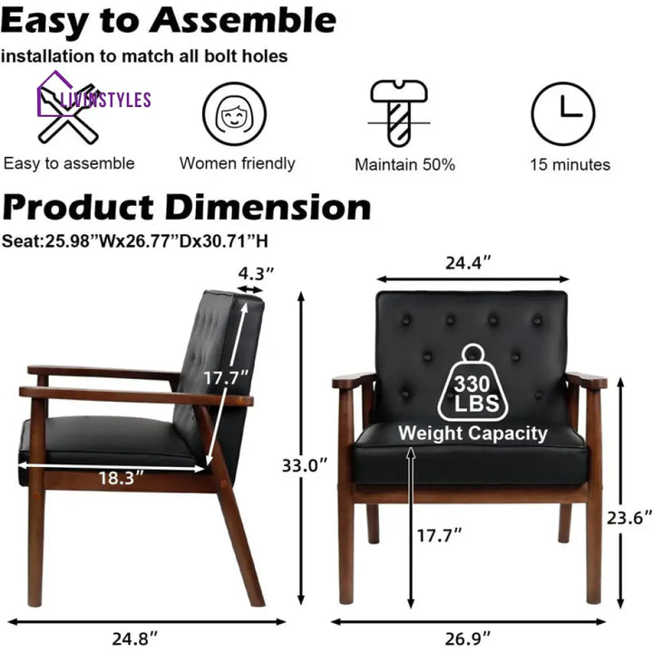 Ira Solid Wood Frame and Fabric Arm Chair | Living Room Chair | Lounge Chair
