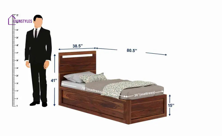 Irene Solid Sheesham Wood Single Bed With Box Storage (Natural Finish) Bed