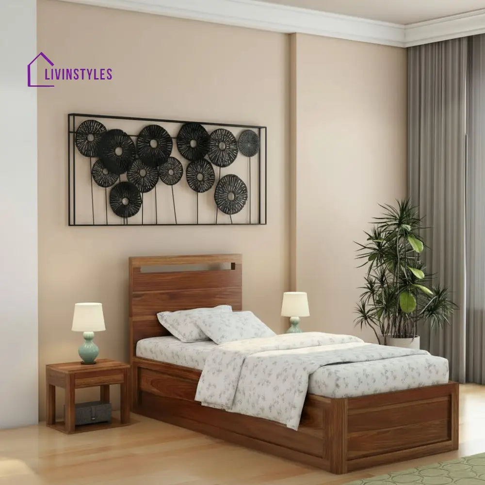 Irene Solid Sheesham Wood Single Bed With Box Storage (Natural Finish) Bed