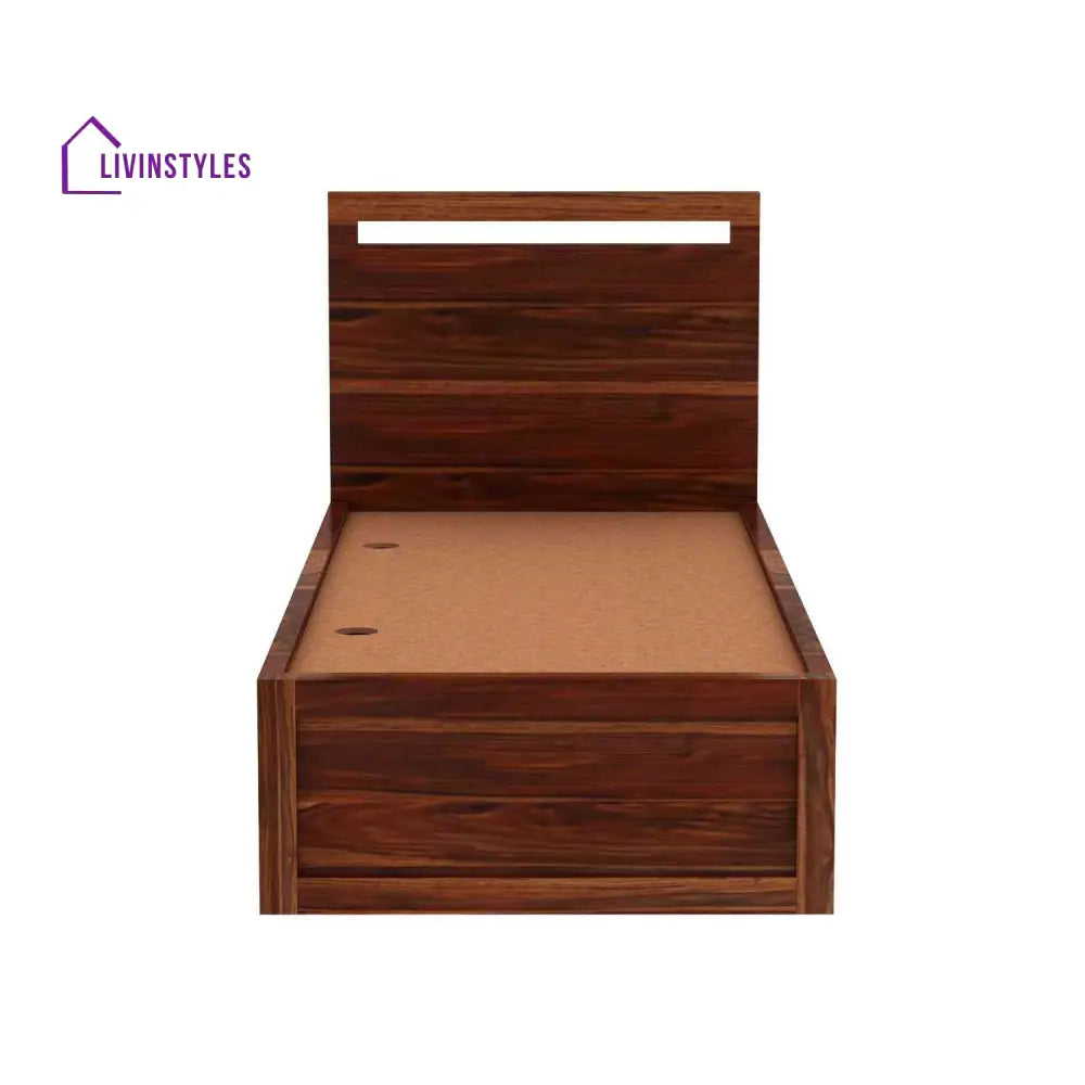 Irene Solid Sheesham Wood Single Bed With Box Storage (Natural Finish) Bed