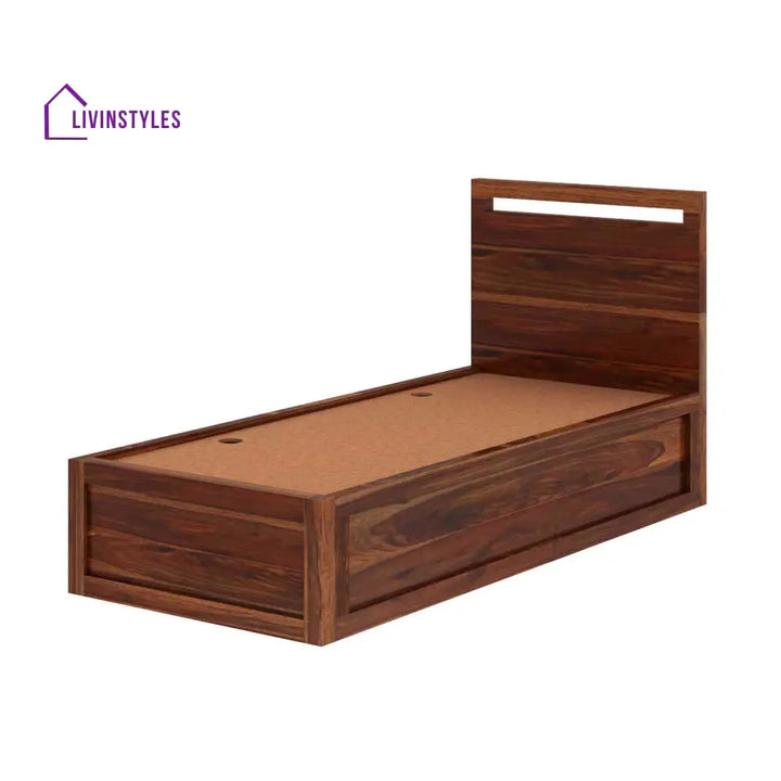 Irene Solid Sheesham Wood Single Bed With Box Storage (Natural Finish) Bed