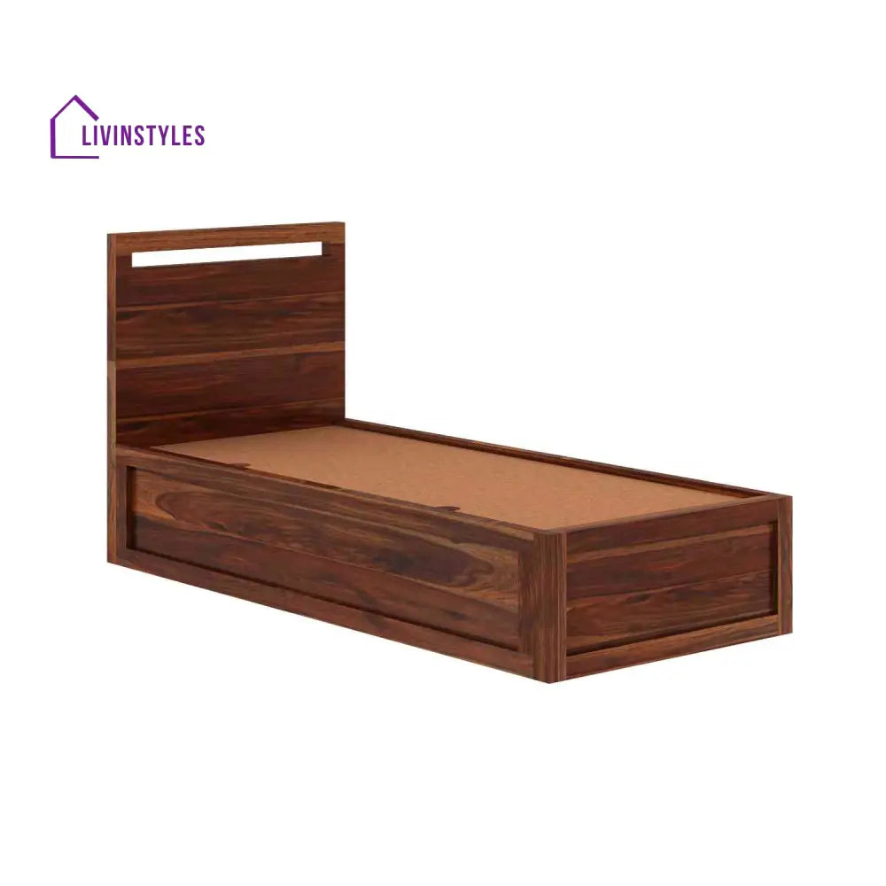 Irene Solid Sheesham Wood Single Bed With Box Storage (Natural Finish) Bed