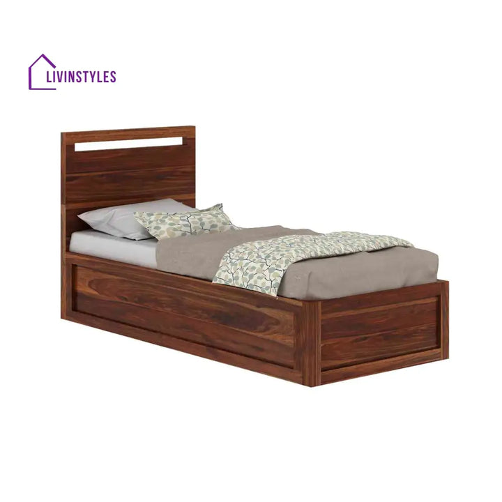 Irene Solid Sheesham Wood Single Bed With Box Storage (Natural Finish) Bed