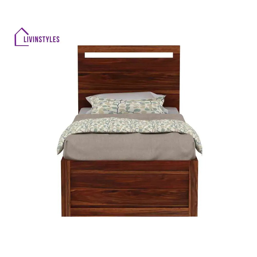 Irene Solid Sheesham Wood Single Bed With Box Storage (Natural Finish) Bed