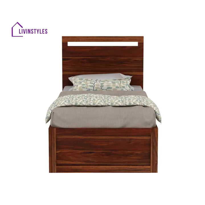 Irene Solid Sheesham Wood Single Bed With Box Storage (Natural Finish) Bed