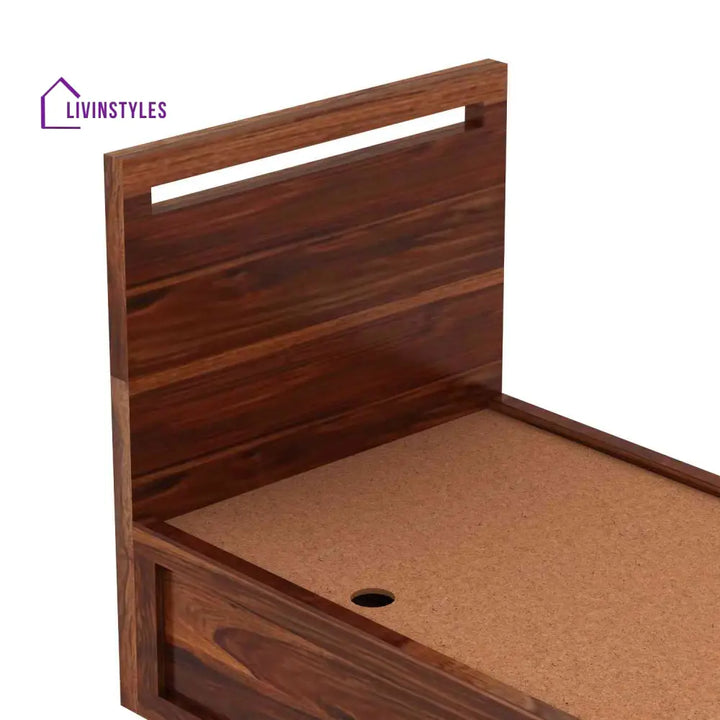 Irene Solid Sheesham Wood Single Bed With Box Storage (Natural Finish) Bed