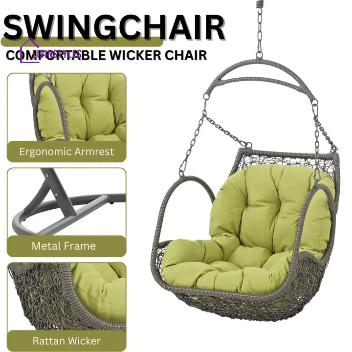 Ireti Outdoor Rattan Wicker Hanging Swing Chair with Cushion - Swing