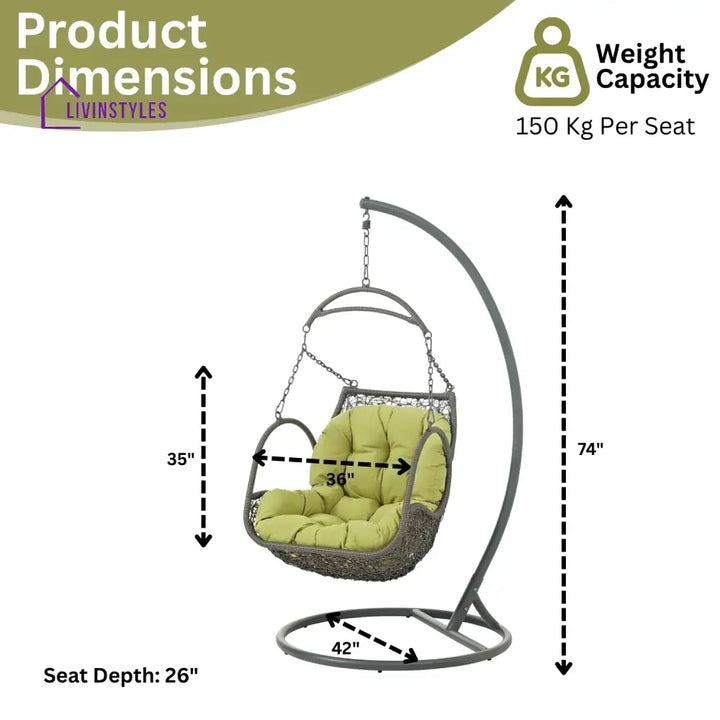 Ireti Outdoor Rattan Wicker Hanging Swing Chair with Cushion - Swing