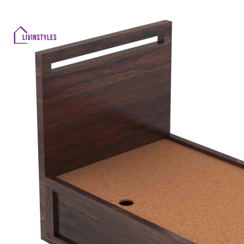 Iria Solid Sheesham Wood Single Bed With Box Storage (Walnut Finish) Bed