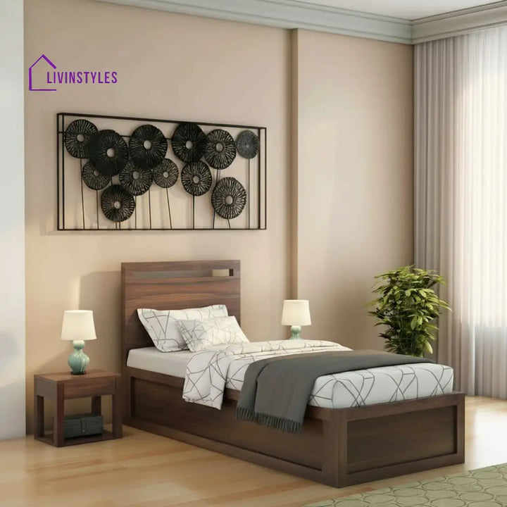 Iria Solid Sheesham Wood Single Bed With Box Storage (Walnut Finish) Bed