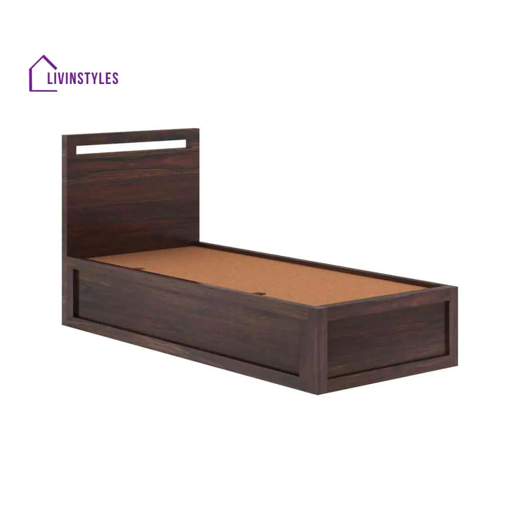 Iria Solid Sheesham Wood Single Bed With Box Storage (Walnut Finish) Bed