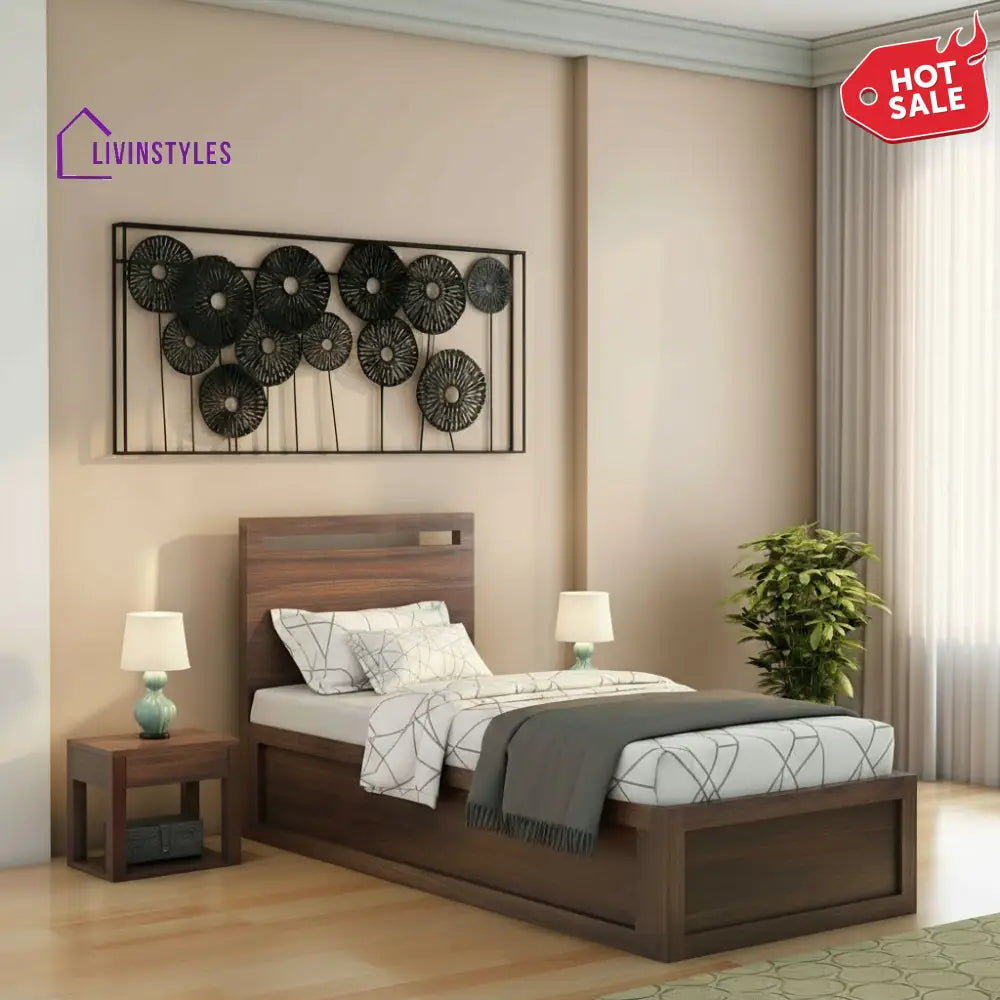 Iria Solid Sheesham Wood Single Bed With Box Storage (Walnut Finish) Bed