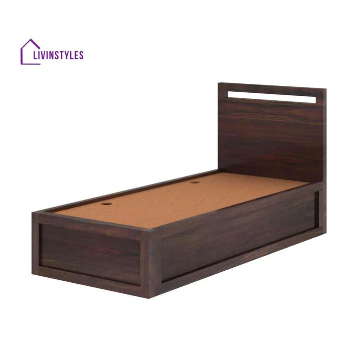 Iria Solid Sheesham Wood Single Bed With Box Storage (Walnut Finish) Bed