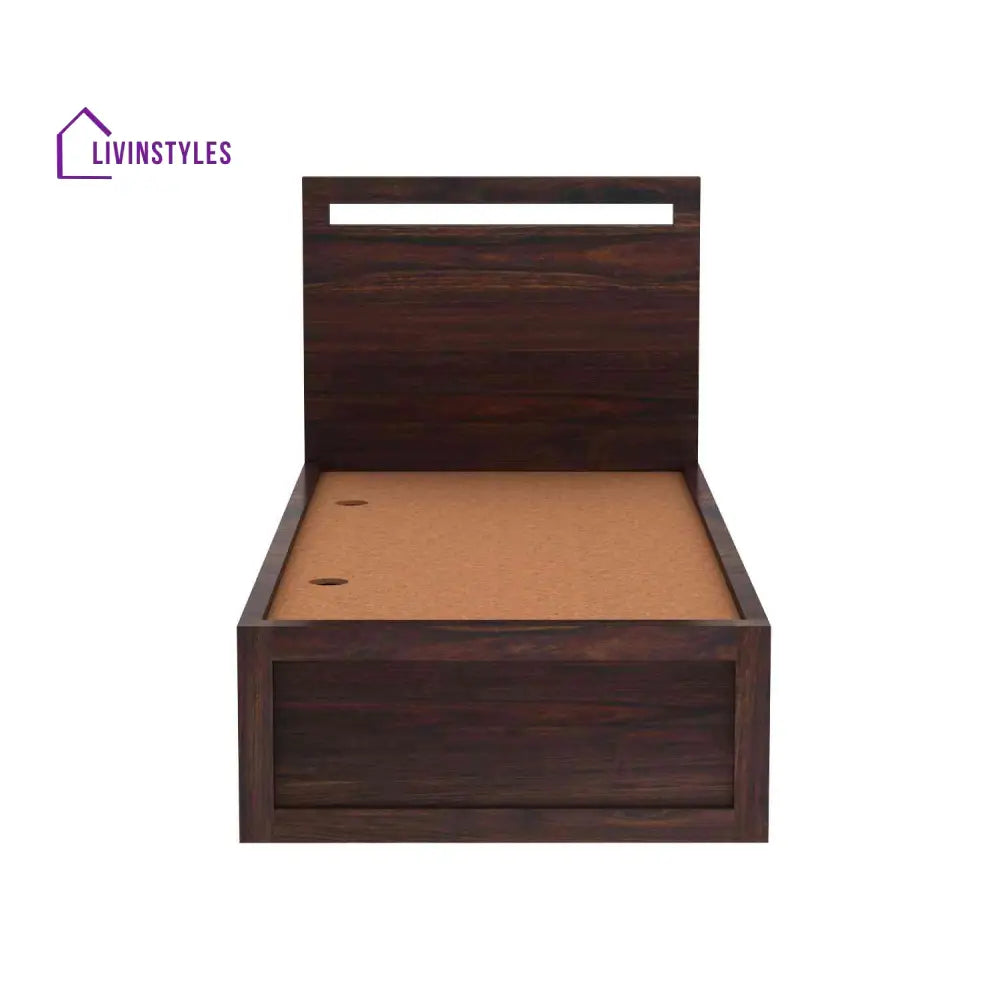 Iria Solid Sheesham Wood Single Bed With Box Storage (Walnut Finish) Bed