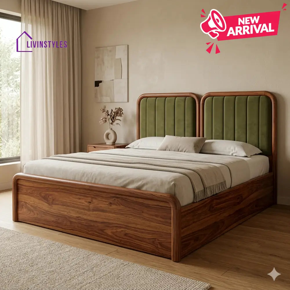 Irina Premium Sheesham Wood Bed with Velvet Headboard