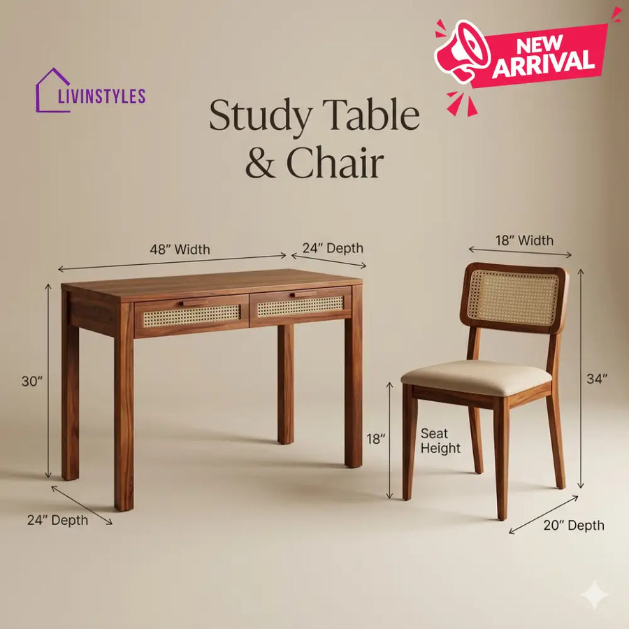 Irina Sheesham Wood Study Table and Chair Set for Students | Kids | Adults