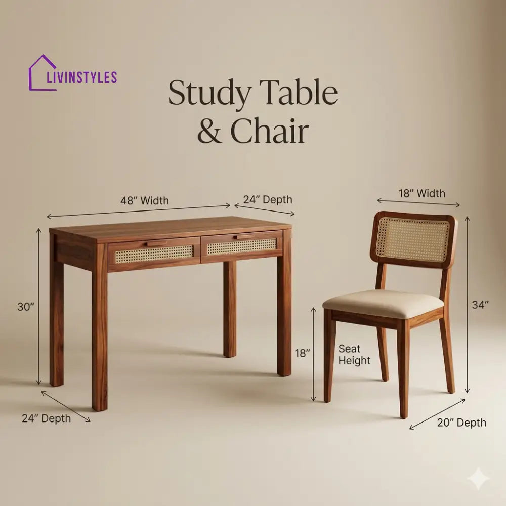 Irina Sheesham Wood Study Table and Chair Set for Students | Kids | Adults