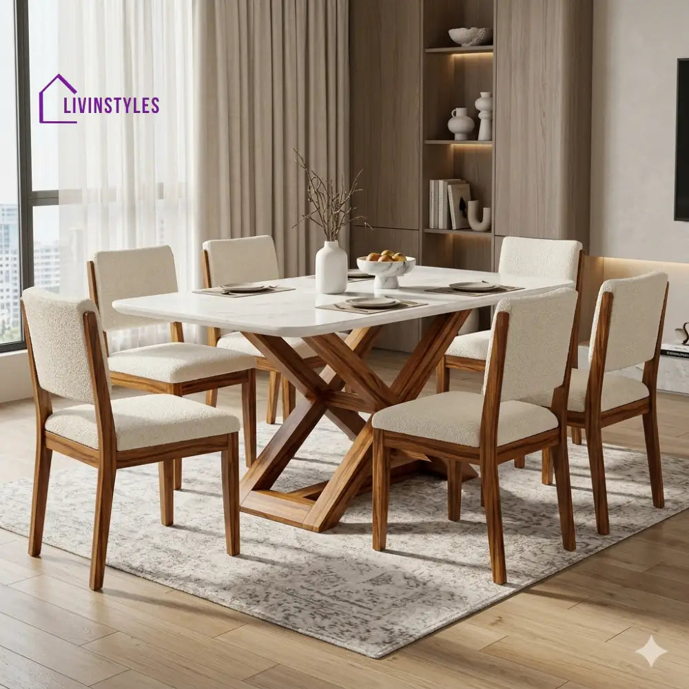 Irina Solid Sheesham Wood 6 Seater Dining Table Set