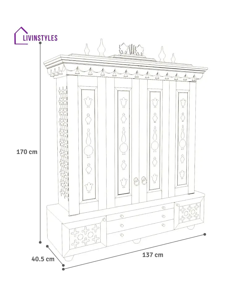Irina Traditional Indian Home temple for home | Large handcrafted pooja mandir for Home