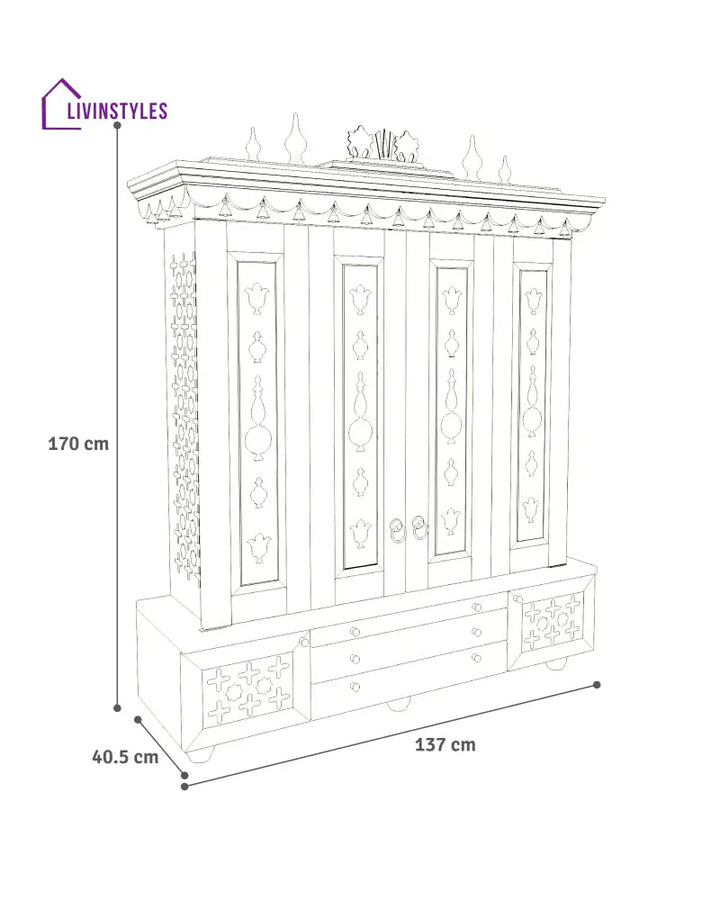 Irina Traditional Indian Home temple for home | Large handcrafted pooja mandir for Home