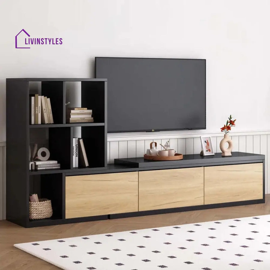Iris Black Finish Tv Unit Stand for Living Room