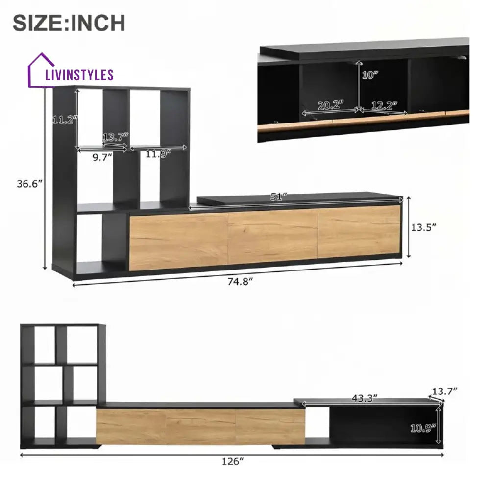 Iris Black Finish Tv Unit Stand for Living Room