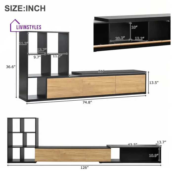 Iris Black Finish Tv Unit Stand for Living Room