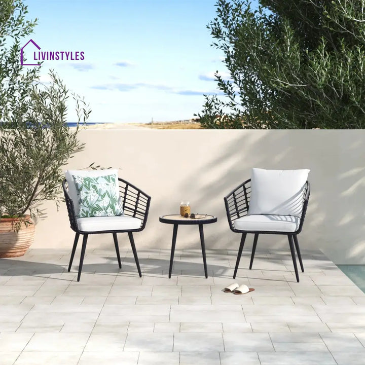 Irix Outdoor Patio Seating Set 2 Chairs and 1 Table Set (Black + White) - Coffee Table Sets