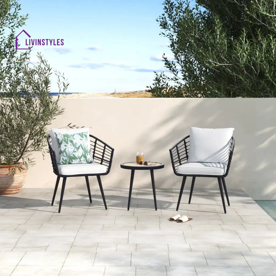 Irix Outdoor Patio Seating Set 2 Chairs and 1 Table Set (Black + White) - Coffee Table Sets