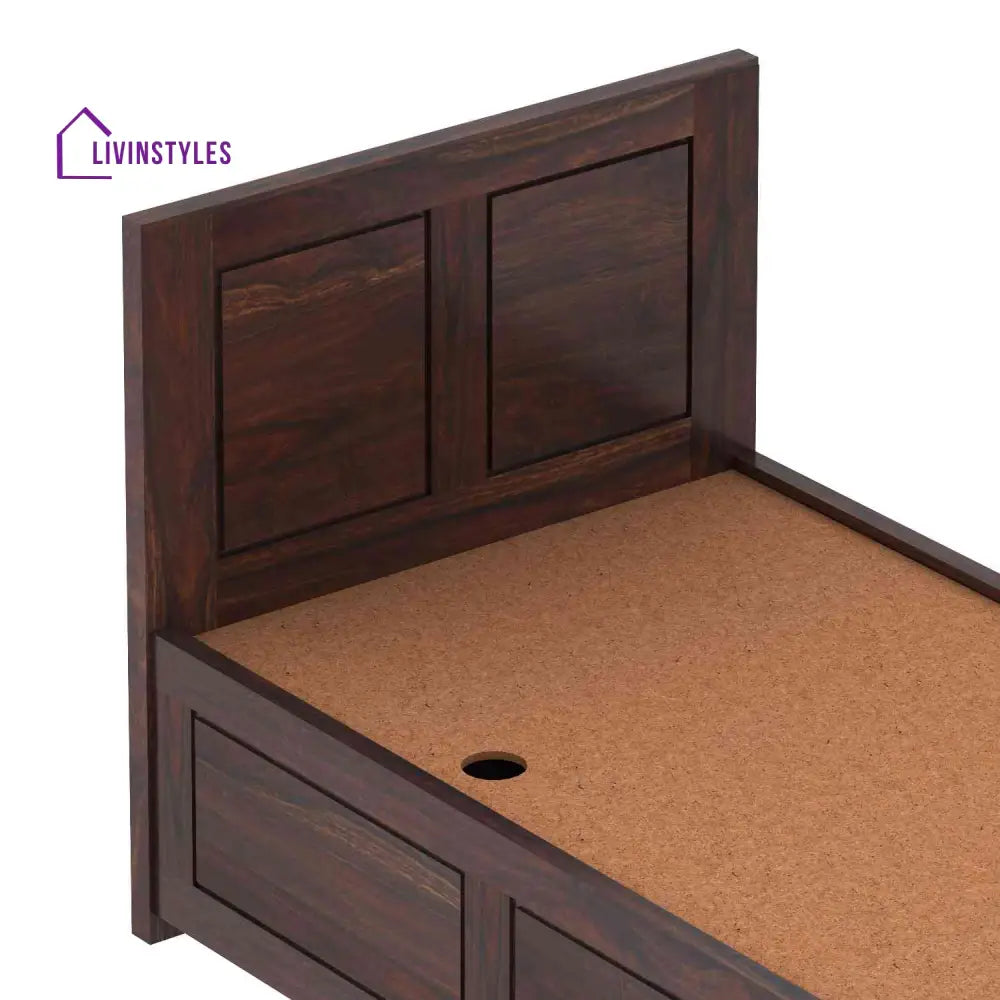 Irma Solid Sheesham Wood Single Bed With Box Storage (Walnut Finish) Bed