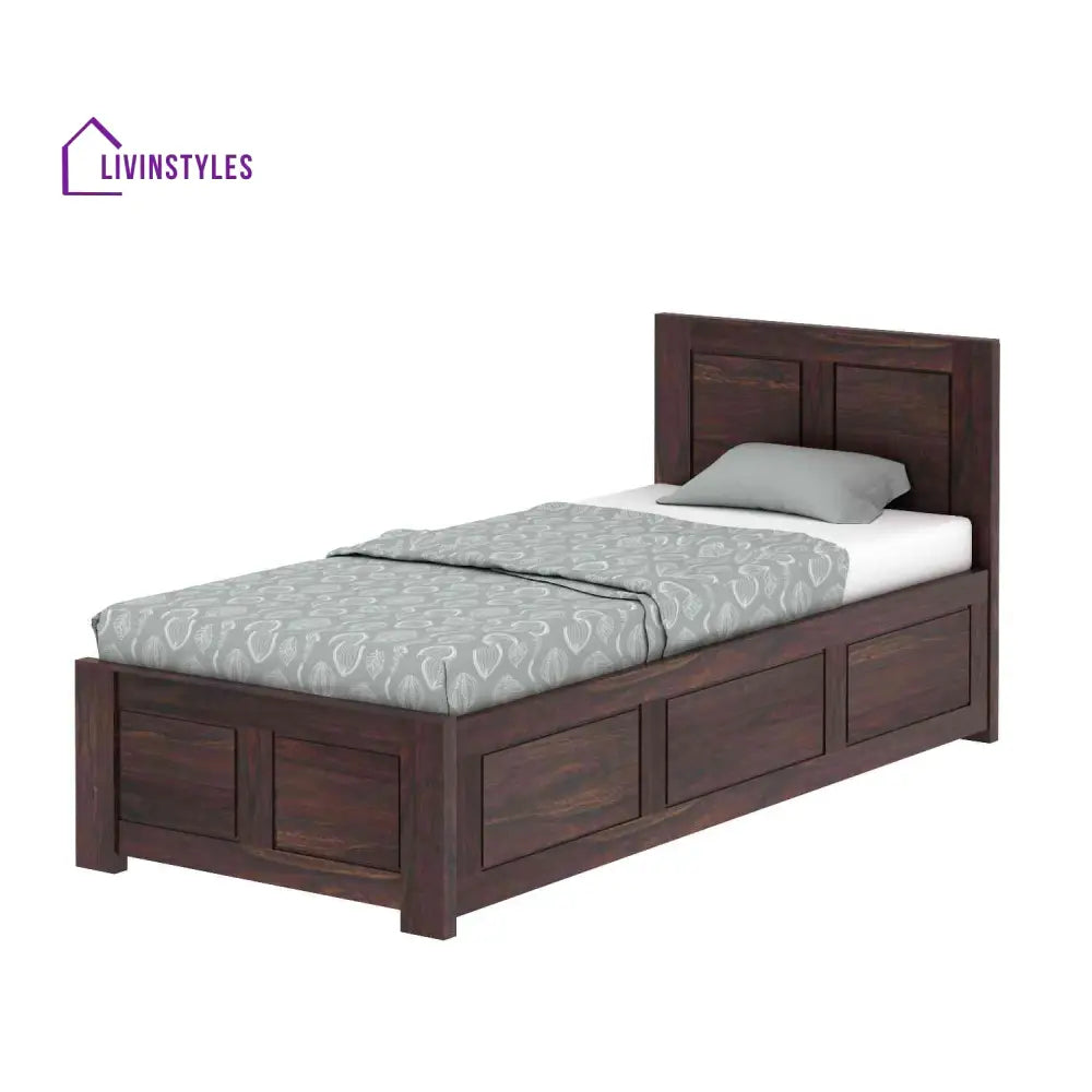 Irma Solid Sheesham Wood Single Bed With Box Storage (Walnut Finish) Bed