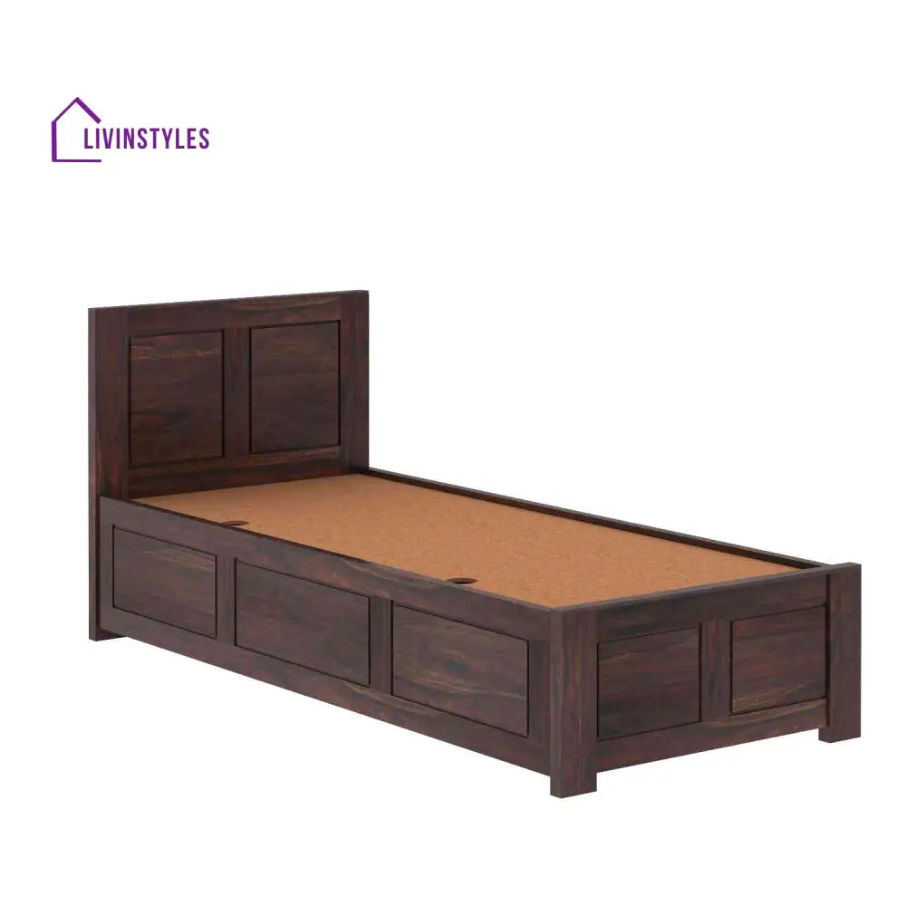 Irma Solid Sheesham Wood Single Bed With Box Storage (Walnut Finish) Bed