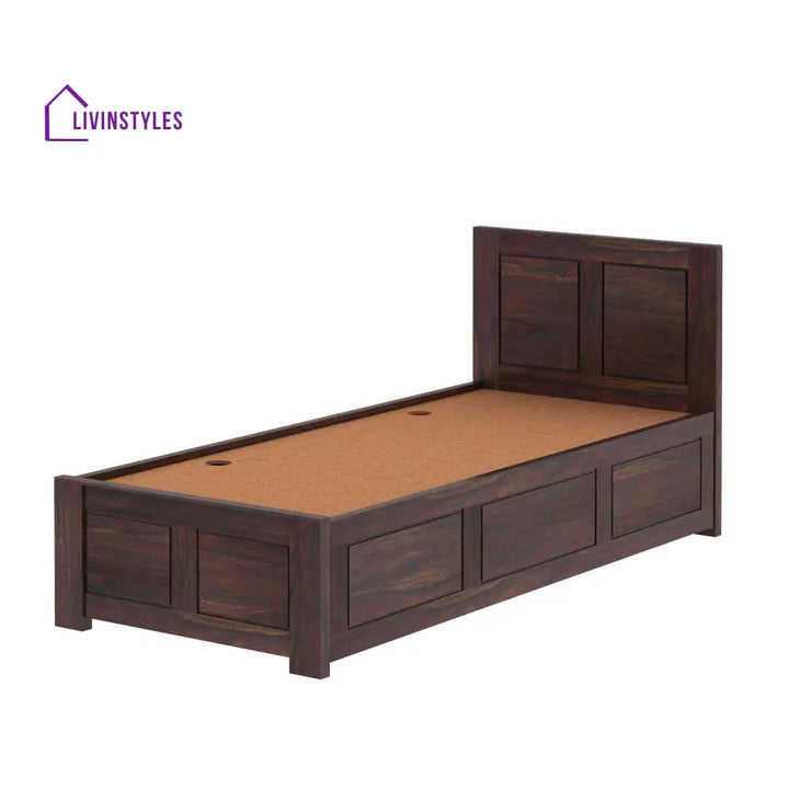 Irma Solid Sheesham Wood Single Bed With Box Storage (Walnut Finish) Bed