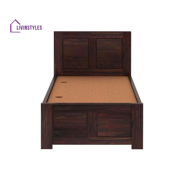 Irma Solid Sheesham Wood Single Bed With Box Storage (Walnut Finish) Bed