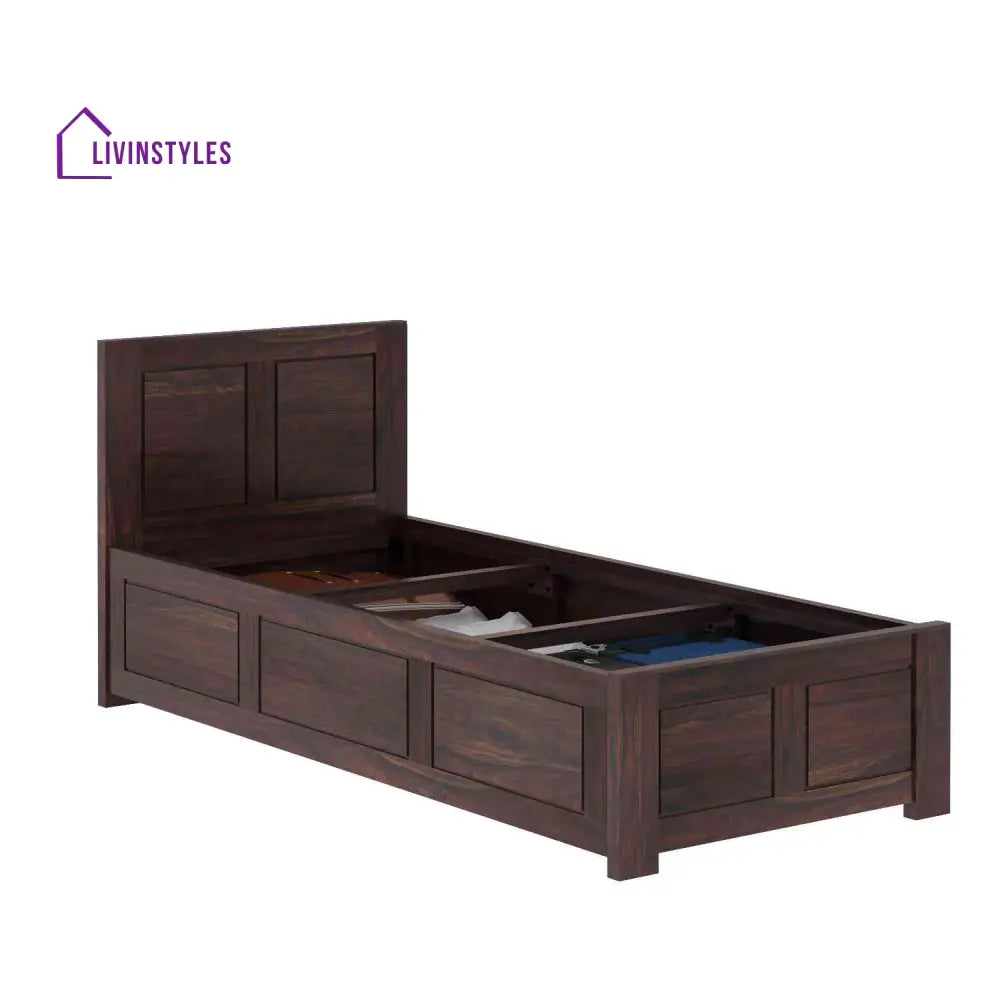 Irma Solid Sheesham Wood Single Bed With Box Storage (Walnut Finish) Bed