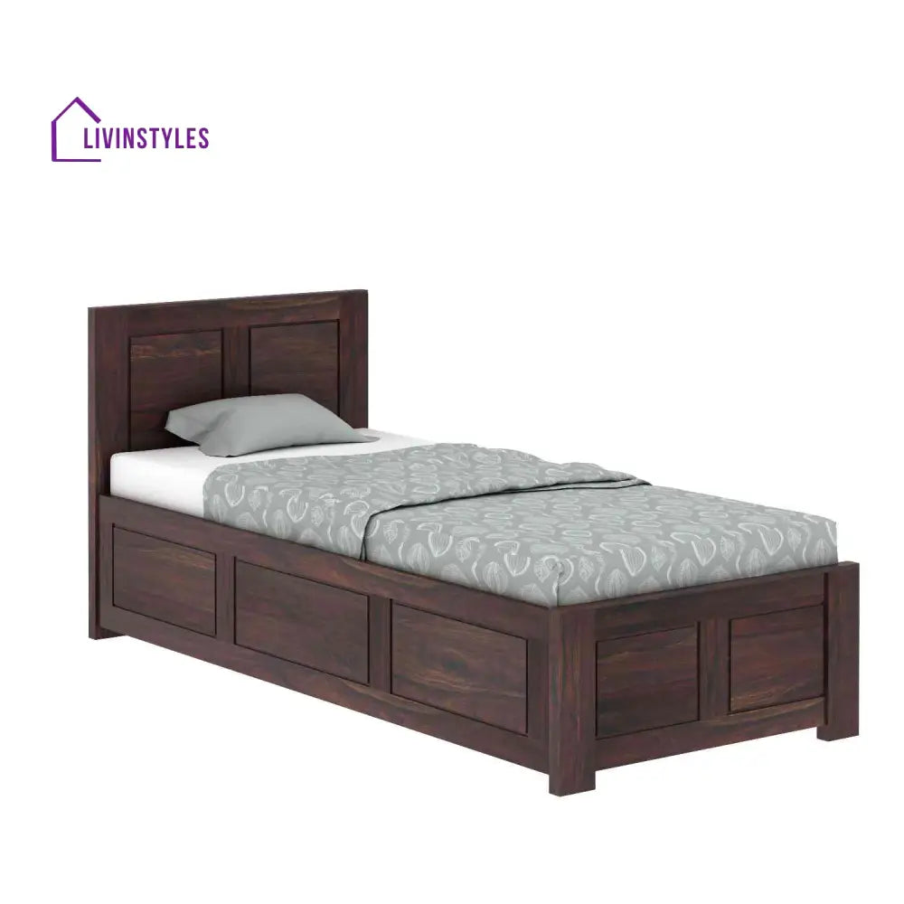 Irma Solid Sheesham Wood Single Bed With Box Storage (Walnut Finish) Bed