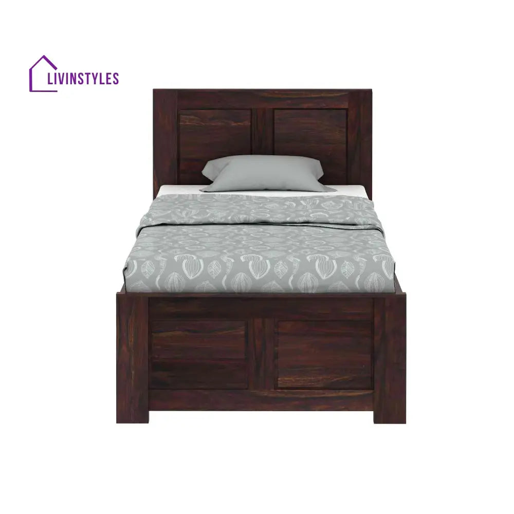 Irma Solid Sheesham Wood Single Bed With Box Storage (Walnut Finish) Bed
