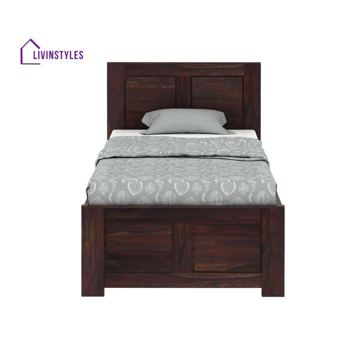 Irma Solid Sheesham Wood Single Bed With Box Storage (Walnut Finish) Bed