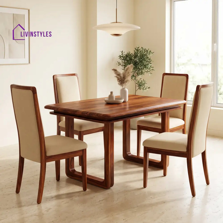 Irving Premium Solid Wood 4 Seater Dining Table Set