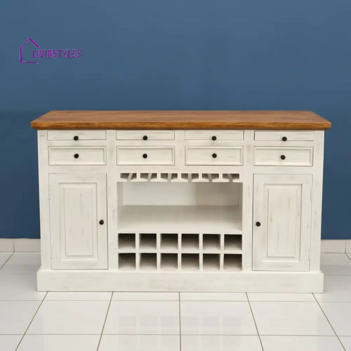 Iryna Wooden Drink Cabinet Bar Counter (White Distress) simple