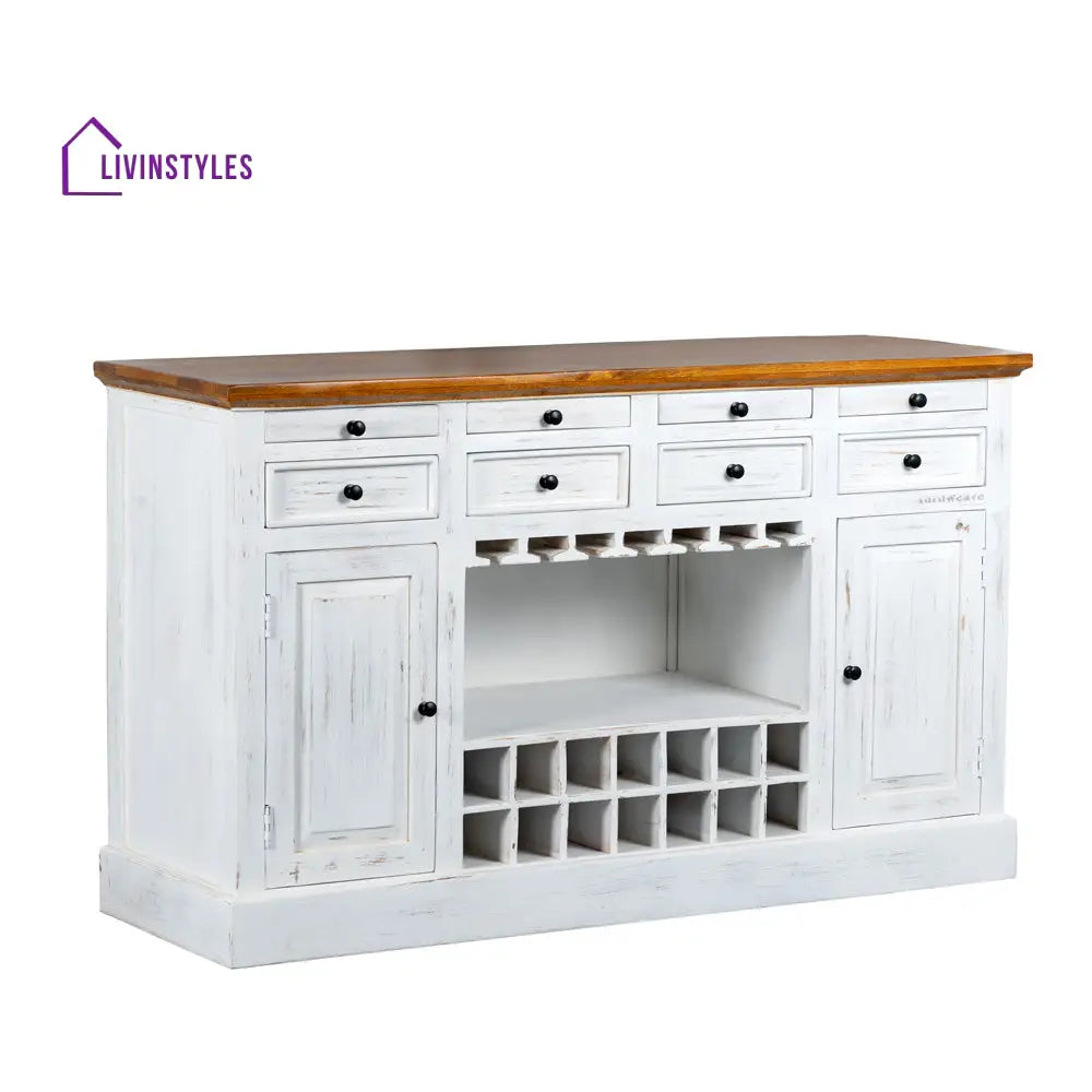 Iryna Wooden Drink Cabinet Bar Counter (White Distress) simple