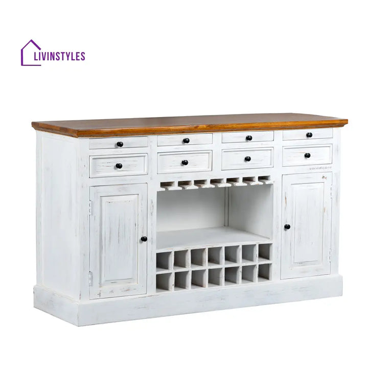 Iryna Wooden Drink Cabinet Bar Counter (White Distress) simple