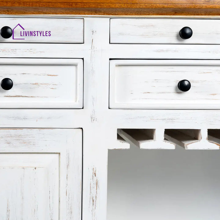 Iryna Wooden Drink Cabinet Bar Counter (White Distress) simple