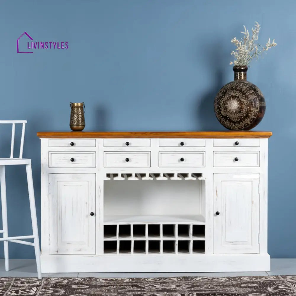 Iryna Wooden Drink Cabinet Bar Counter (White Distress) simple