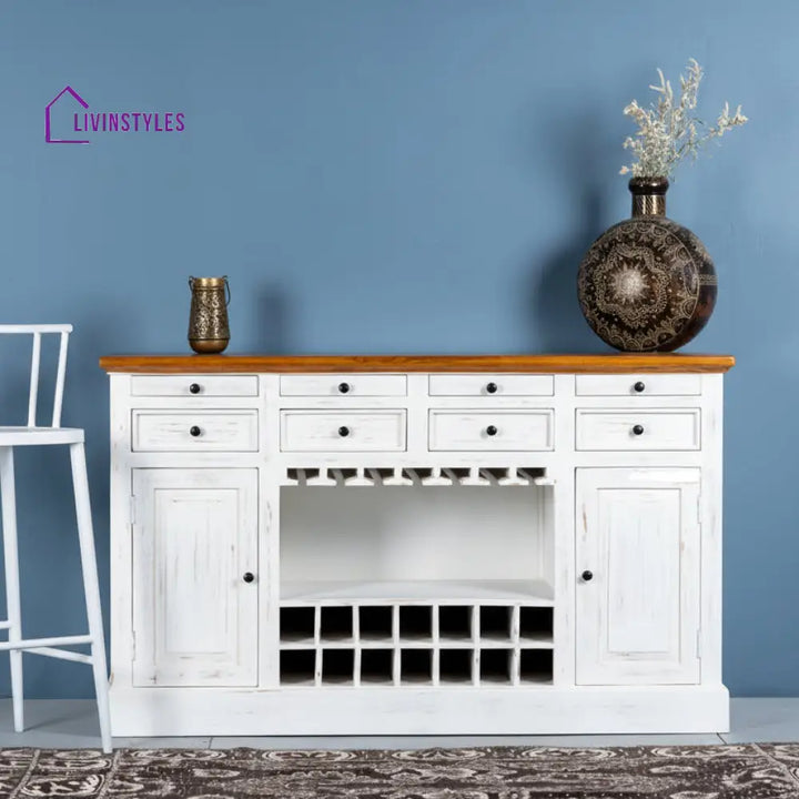 Iryna Wooden Drink Cabinet Bar Counter (White Distress) simple